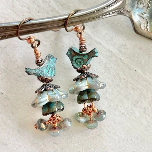 ARTISAN Earrings - “Bluebells and Berries” Dangles - Picture 5 of 7